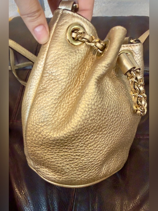 Michael Kors Handbags - Mini Michael Kors Metallic Gold Leather Bucket Crossbody Bag “Frankie” w/Dusty